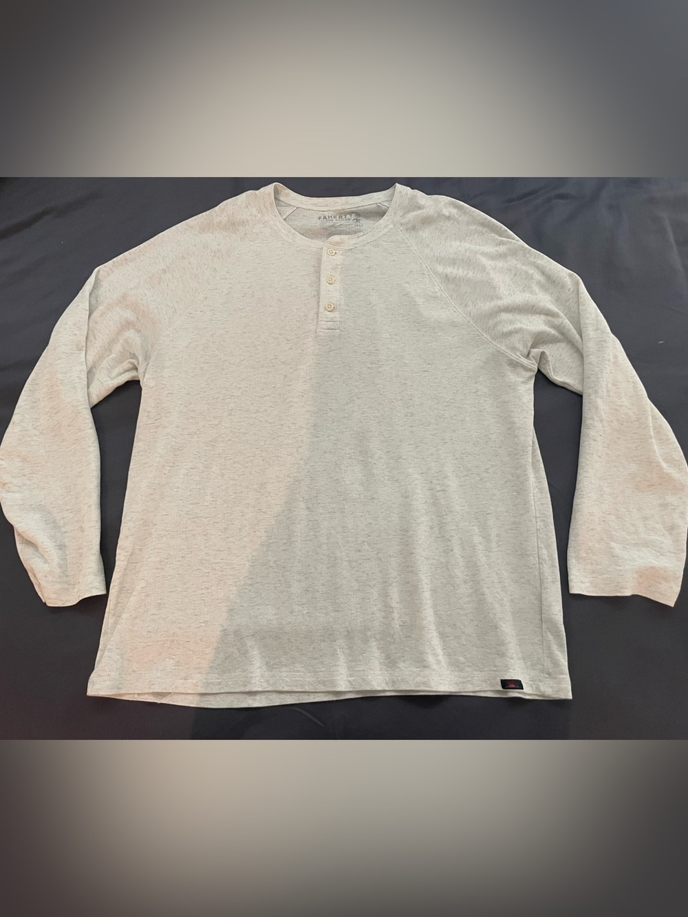 Faherty Men's Light Oatmeal Henley Long Sleeve